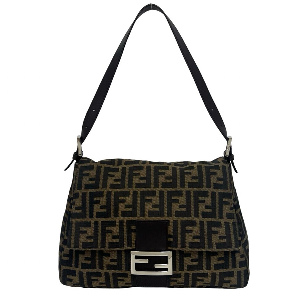 FENDI Mamma Bucket Zucca FF Logo Pattern Canvas Leather Semi-Shoulder Bag Han...